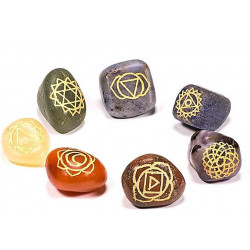 Set de 7 pierres polies gravées avec symboles Chakra