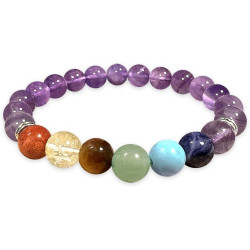 Bracelet Amethyste 7 Chakras Perles 8mm