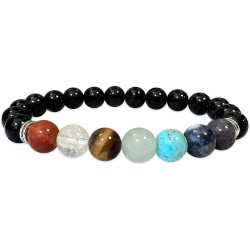 Bracelet Onyx 7 Chakras Perles 8mm