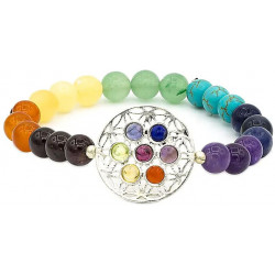 Bracelet 7 chakra avec Fleur de Vie élastique