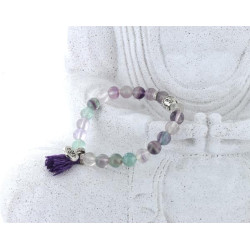 Bracelet Fluorite perles 8mm avec Pompon & Lotus