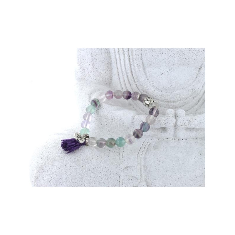 bracelet fluorite 8mm pompon et lotus