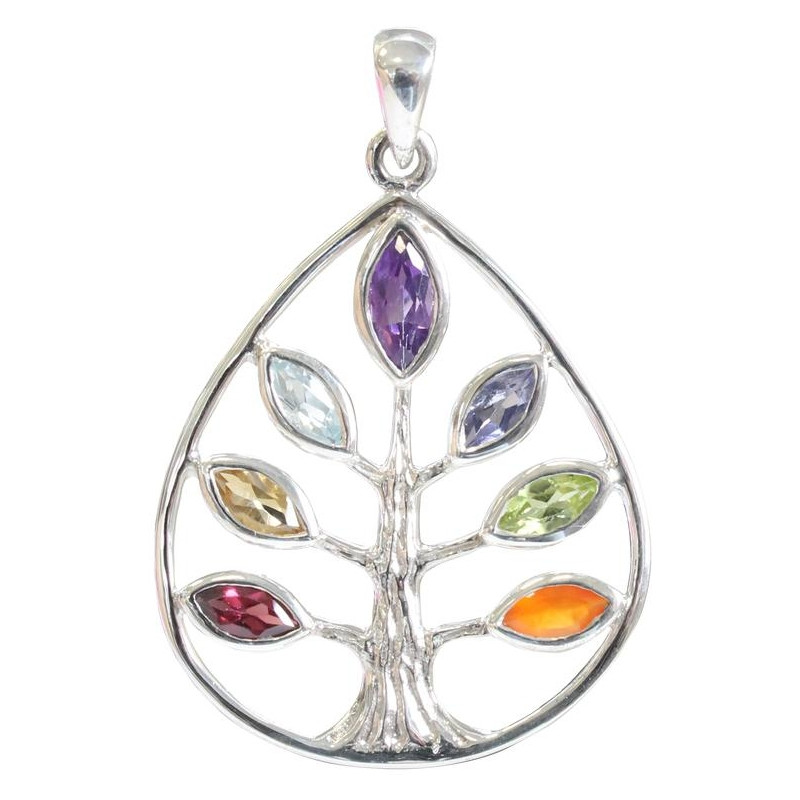 pendentif argent arbre de vie et chakras