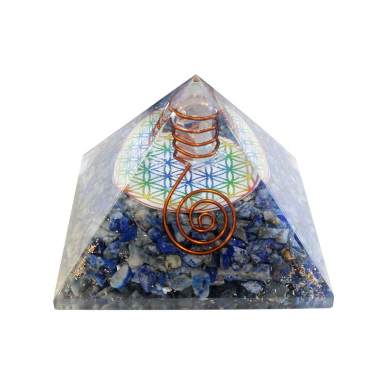 pyramide orgonite lapis lazuli fleur de vie