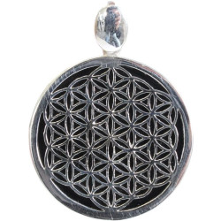 Pendentif en Argent 925 Onyx Noir - Fleur de Vie