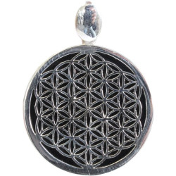 Pendentif en Argent 925 Onyx Noir - Fleur de Vie