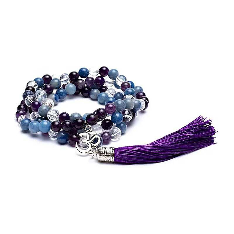 mala amethyste aventurine cristal de roche & om