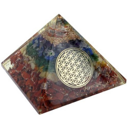 Pyramide Orgonite 7 Chakras avec Symbole Fleur de Vie