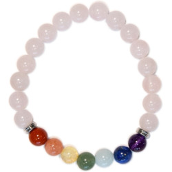 Bracelet 7 Chakras Quartz Rose Perles 8mm Omsaé