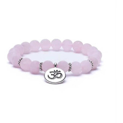 Mala - Bracelet en Quartz Rose perles 8mm avec Symbole Om