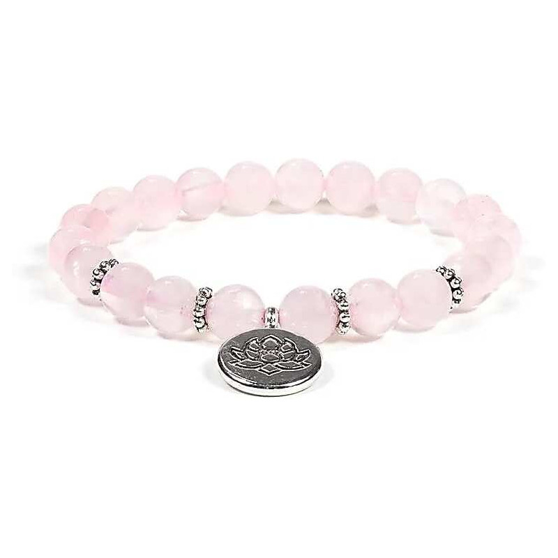 mala bracelet quartz rose avec lotus