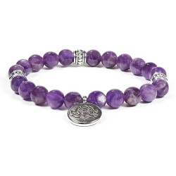 Mala - Bracelet Améthyste perles 8mm avec Symbole Lotus