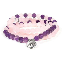 Mala Améthyste et Quartz rose 108 perles avec Lotus