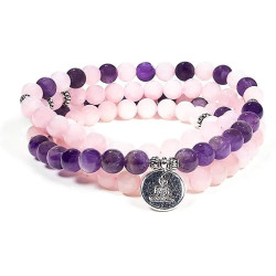 Mala Améthyste et Quartz Rose 108 perles avec Bouddha