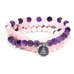 mala améthyste et quartz rose avec bouddha