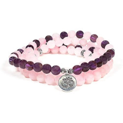 Mala Améthyste et Quartz Rose 108 perles avec Om