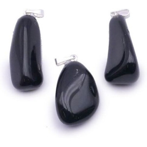 pendentif pierre roulée obsidienne noire