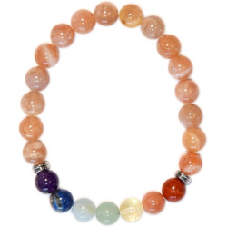 Bracelet 7 Chakras Pierre de Soleil perles 8mm Omsaé