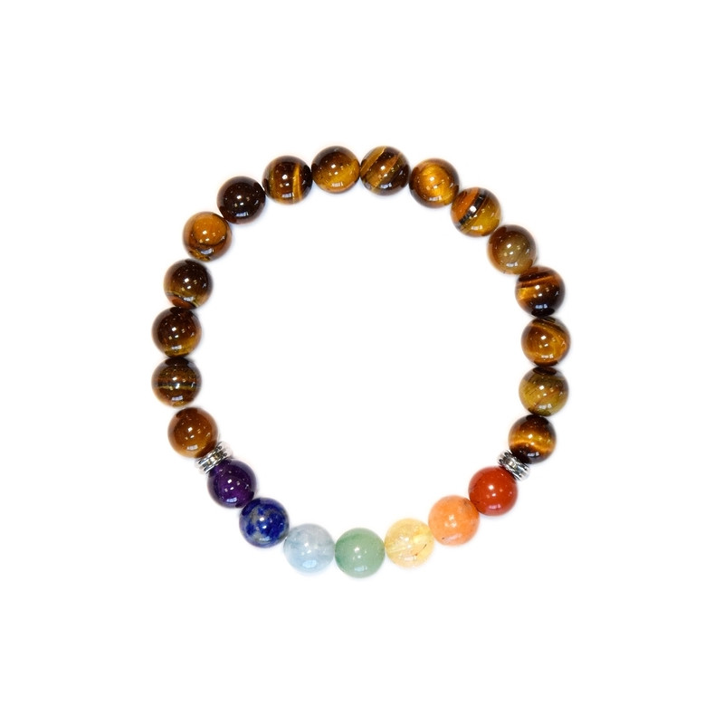 bracelet 7 chakras oeil de tigre perles 8mm