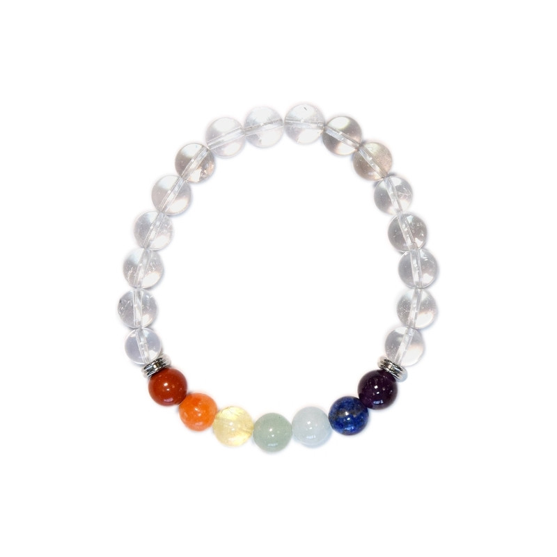 bracelet 7 chakras cristal de roche perles 8mm