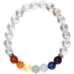 bracelet 7 chakras cristal de roche perles 8mm